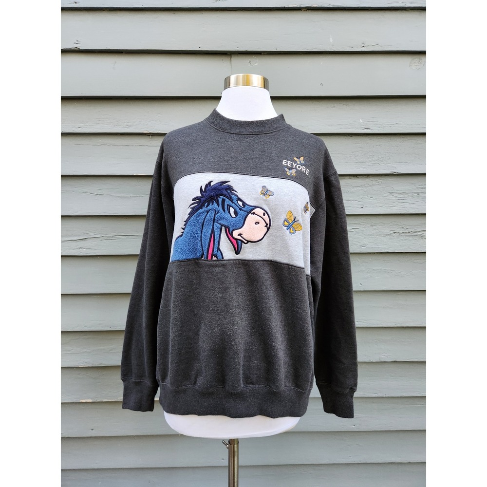 Vintage 90s Disney Eeyore Sweatshirt Charcoal Gray Embroidered Pooh Collection L